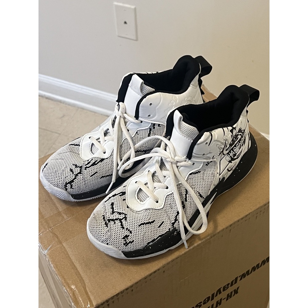 5.5- White‎ Black Basketball Sneakers Lace-Up Athletic Mid Top Shoes